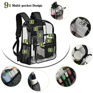 KUI WAN Clear Backpacks for School Large Clear Bookbag with Multi-Pockets PVC Transparent Backpack for College,Work,Black