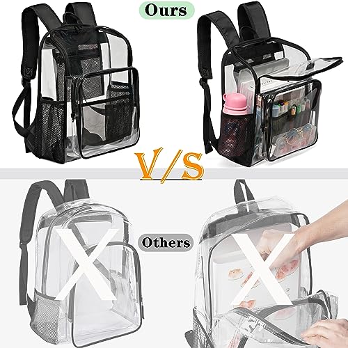 KUI WAN Clear Backpacks for School Large Clear Bookbag with Multi-Pockets PVC Transparent Backpack for College,Work,Black