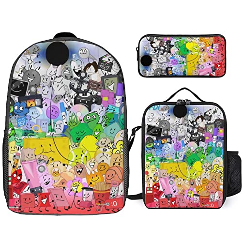 Hei Bai.JZQ Casual 3 in 1 Backpack Set Anime Bookbag With Lunch Box And Pencil Case, Black