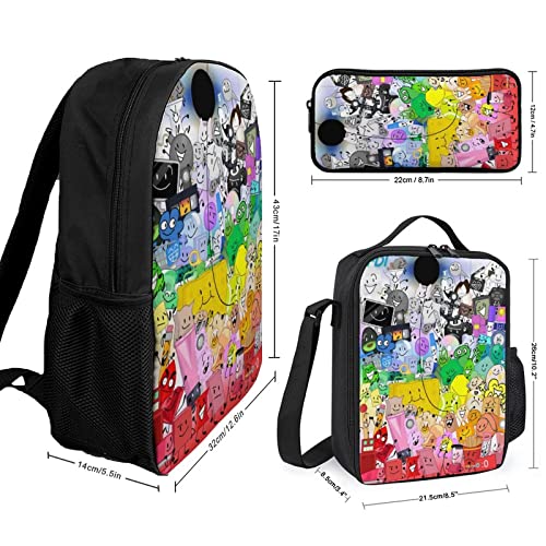 Hei Bai.JZQ Casual 3 in 1 Backpack Set Anime Bookbag With Lunch Box And Pencil Case, Black