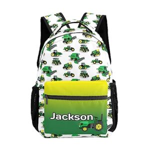 zaaprint personalized green tractor truck waterproof schoolbag backpack with name text for women men gift