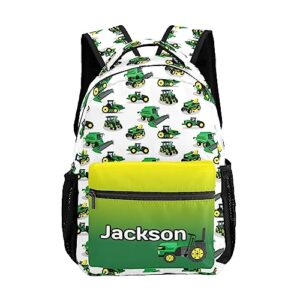 Zaaprint Personalized Green Tractor Truck Waterproof Schoolbag Backpack with Name Text for Women Men Gift