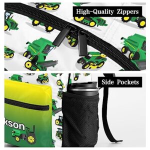 Zaaprint Personalized Green Tractor Truck Waterproof Schoolbag Backpack with Name Text for Women Men Gift