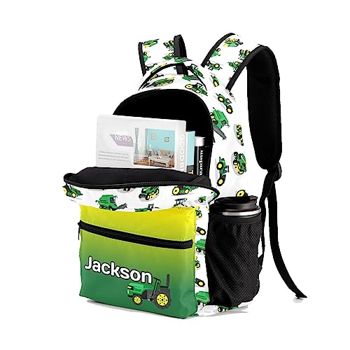 Zaaprint Personalized Green Tractor Truck Waterproof Schoolbag Backpack with Name Text for Women Men Gift