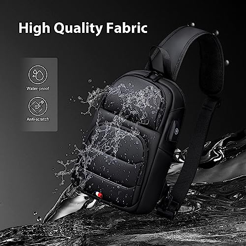 Fenree.geer Crossbody Sling Bag for Men Women, Anti-Theft Lightweight Small Backpack Shoulder Bag, Waterproof Men's Chest Bag for Travel Hiking Walking Biking Cycling USB Port, Black Casual Daypack