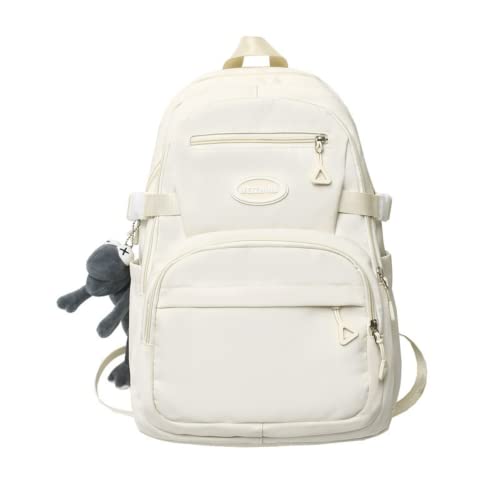 MININAI Preppy Backpack with Frog Plushies Fit 15.6 inch Laptop Large Capacity Backpack Cute Korean Style College Backpack (One Size,White)