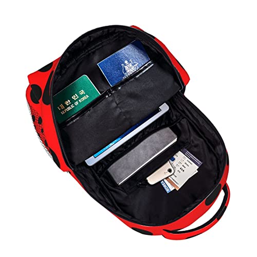 Wiqodme Ladybug Red Black Polka Dot Backpack Casual Laptop Daypack Computer Bag for Men Women Travel