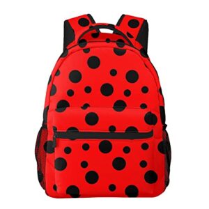 wiqodme ladybug red black polka dot backpack casual laptop daypack computer bag for men women travel