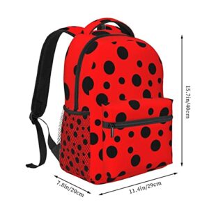 Wiqodme Ladybug Red Black Polka Dot Backpack Casual Laptop Daypack Computer Bag for Men Women Travel