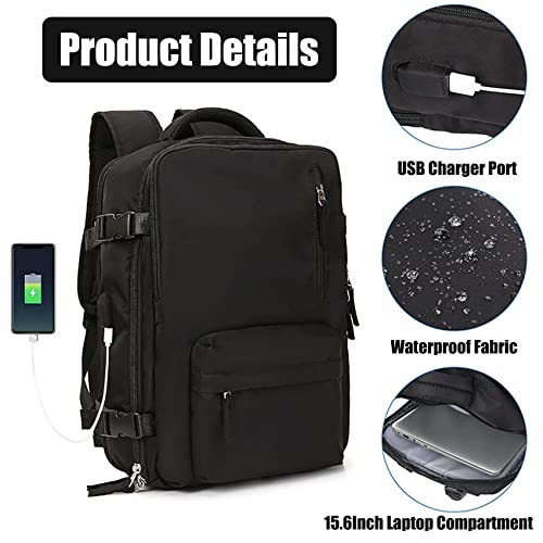 Large Travel Backpack for Women,Carry On Backpack,Laptop Backpack for Hiking,College Bookbag,Outdoor Sports Bag,Casual Daypack with USB Port & Shoe Compartment,Fits 17 Inch,Men & Lady,Black