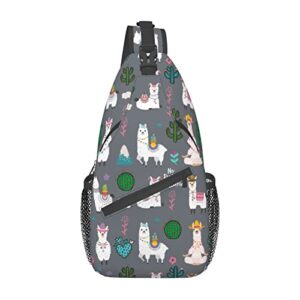 wizfuyq cute llama sling backpack for men alpaca hiking daypack crossbody shoulder bag travel chest pack