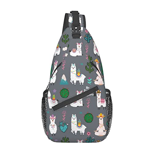 Wizfuyq Cute Llama Sling Backpack For Men Alpaca Hiking Daypack Crossbody Shoulder Bag Travel Chest Pack