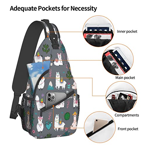 Wizfuyq Cute Llama Sling Backpack For Men Alpaca Hiking Daypack Crossbody Shoulder Bag Travel Chest Pack