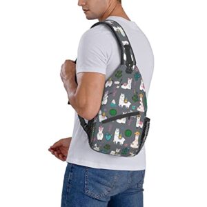 Wizfuyq Cute Llama Sling Backpack For Men Alpaca Hiking Daypack Crossbody Shoulder Bag Travel Chest Pack