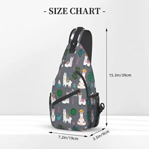 Wizfuyq Cute Llama Sling Backpack For Men Alpaca Hiking Daypack Crossbody Shoulder Bag Travel Chest Pack