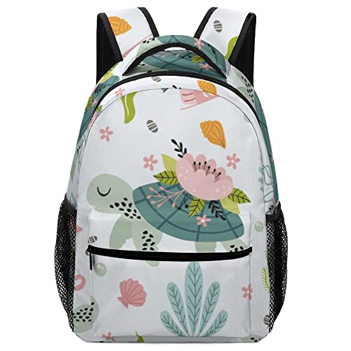 MEIKKO Turtle Seahorse Sea-grass Backpack Multicoloured Sea Computer Bags with Chest Strap,Lightweight Casual Daypack for Women Men Hiking Travel Work and Business 16 Inch