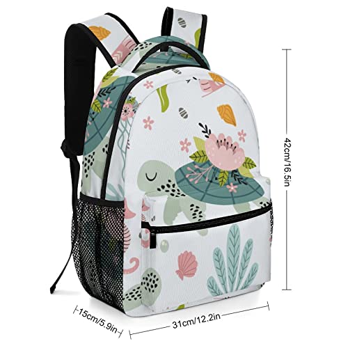 MEIKKO Turtle Seahorse Sea-grass Backpack Multicoloured Sea Computer Bags with Chest Strap,Lightweight Casual Daypack for Women Men Hiking Travel Work and Business 16 Inch