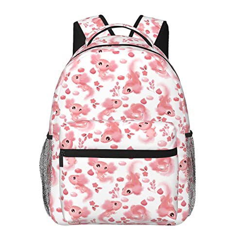 Niuyoif Cute Pink Axolotl Large Backpack For Men Women Personalized Laptop Tablet Travel Daypacks Shoulder Bag