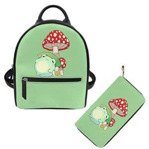 showudesigns mushroom frog backpack purse set mini backpack water-resistant small backpacks wallets shoulder bag for school travel mini casual daypack green snail 2 pack