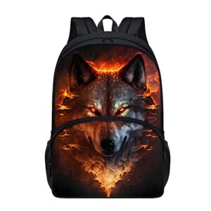 porclay fire wolf backpack for kids boys girls elementary preschool bookbag kawaii aesthetic preppy book bag vintage laptop daypack rucksack