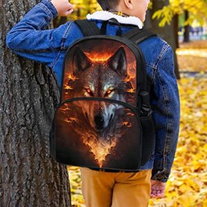 PORCLAY Fire Wolf Backpack for Kids Boys Girls Elementary Preschool Bookbag Kawaii Aesthetic Preppy Book Bag Vintage Laptop Daypack Rucksack