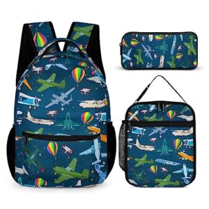 oallpu cartoon airplanes backpack, stylish laptop bag cool shoulders backpack with adjustable shoulder strap, lightweight planes daypack(airplanes & star)