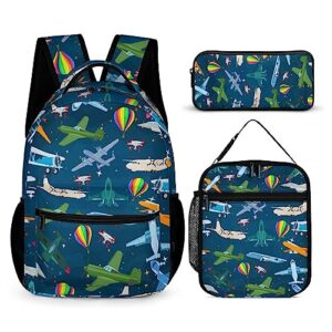 oallpu Cartoon Airplanes Backpack, Stylish Laptop Bag Cool Shoulders Backpack with Adjustable Shoulder Strap, Lightweight Planes Daypack(Airplanes & Star)