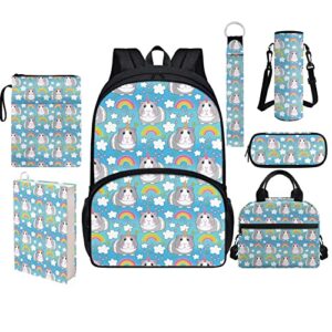 xpyiqun guinea pig school bag backpack for elementary girls book bag with lunch box pencil case middle high schoolbag cute book sleeve cover water bottle holder kids boy back to school daypack