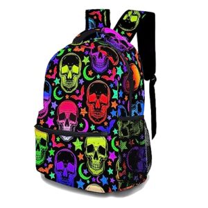 oallpu Colorful Skull Backpack, Stylish Shoulders Backpack Lightweight Durable Skull Daypack Cool Laptop Bag, 17inch Classic Backpack (Colorful Skull)