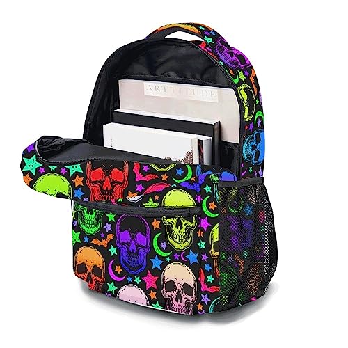 oallpu Colorful Skull Backpack, Stylish Shoulders Backpack Lightweight Durable Skull Daypack Cool Laptop Bag, 17inch Classic Backpack (Colorful Skull)