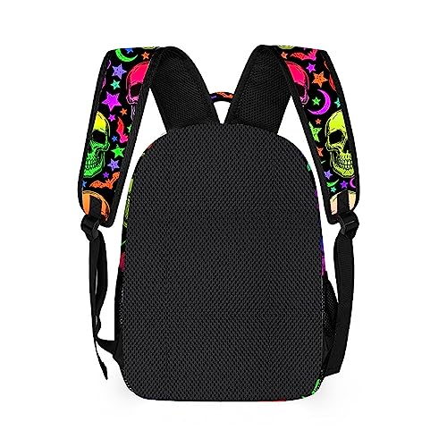 oallpu Colorful Skull Backpack, Stylish Shoulders Backpack Lightweight Durable Skull Daypack Cool Laptop Bag, 17inch Classic Backpack (Colorful Skull)