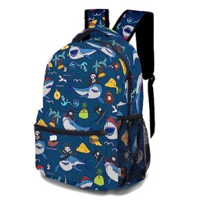 oallpu cartoon shark backpack, casual lightweight shark laptop bag, classic shoulders backpack cute daypack with multiple pockets(cartoon shark)