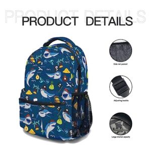 oallpu Cartoon Shark Backpack, Casual Lightweight Shark Laptop Bag, Classic Shoulders Backpack Cute Daypack with Multiple Pockets(Cartoon Shark)