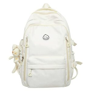 preppy backpack smiling face with bunny plush cute aesthetic backpack preppy stuff kawaii accessories korean college style (white,one size)