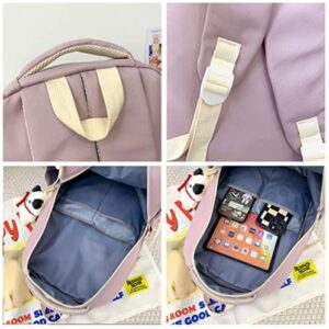 Preppy Backpack Aesthetic Backpack with Cute Plush 15.6" Laptop Backpack Korean Japanese Fashion Preppy Stuff (Sage Green,One Size)