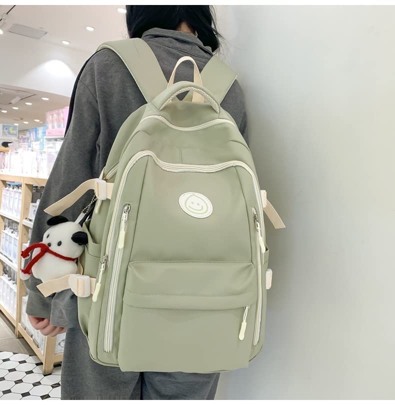 Preppy Backpack Aesthetic Backpack with Cute Plush 15.6" Laptop Backpack Korean Japanese Fashion Preppy Stuff (Sage Green,One Size)