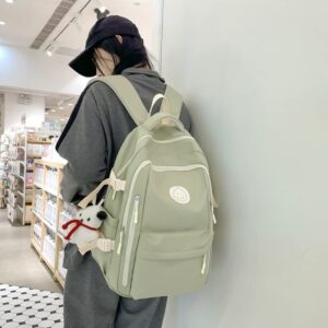 Preppy Backpack Aesthetic Backpack with Cute Plush 15.6" Laptop Backpack Korean Japanese Fashion Preppy Stuff (Sage Green,One Size)