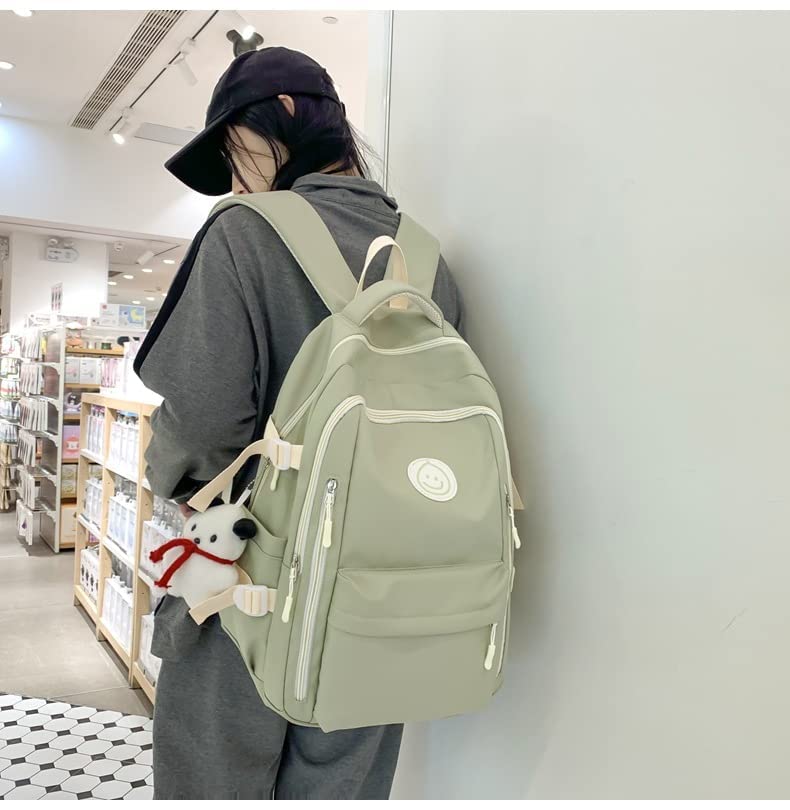 Preppy Backpack Aesthetic Backpack with Cute Plush 15.6" Laptop Backpack Korean Japanese Fashion Preppy Stuff (Sage Green,One Size)