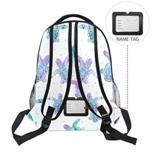 Vnurnrn Watercolor Purple Turtle Kids Travel Backpack for Boys Girls, Large Capacity with Name Tag Slot