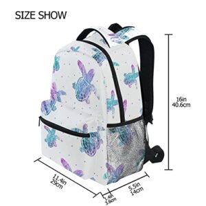 Vnurnrn Watercolor Purple Turtle Kids Travel Backpack for Boys Girls, Large Capacity with Name Tag Slot