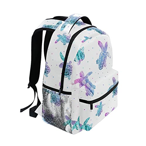 Vnurnrn Watercolor Purple Turtle Kids Travel Backpack for Boys Girls, Large Capacity with Name Tag Slot