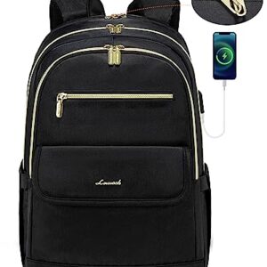 LOVEVOOK Laptop Backpack for Women,15.6 Inch Fashion Travel Backpack,Large Capacity Backpack Purse with USB,Water-resistant fits College Work Business Travel （Black）