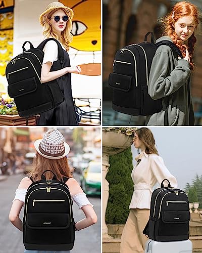 LOVEVOOK Laptop Backpack for Women,15.6 Inch Fashion Travel Backpack,Large Capacity Backpack Purse with USB,Water-resistant fits College Work Business Travel （Black）