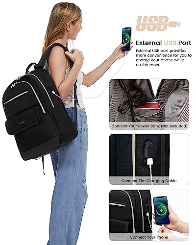 LOVEVOOK Laptop Backpack for Women,15.6 Inch Fashion Travel Backpack,Large Capacity Backpack Purse with USB,Water-resistant fits College Work Business Travel （Black）