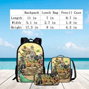 Agoviwo Salamander Print Kids School Backpack Set Large Bookbag Daypack with Lunch Box and Pen Bag