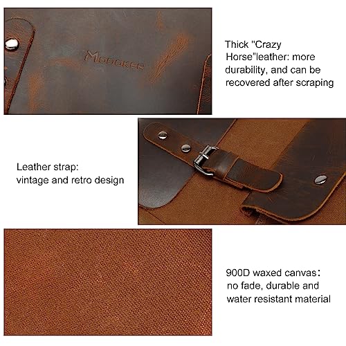 Modoker Waxed Canvas Backpack, Leather Rucksack Knapsack for Men Woman Satchel Backpack, Vintage Travel Laptop Backpack 15.6 Inch Retro Flap Backpacks Canvas Carry On Casual Bookbag Daypack Brown