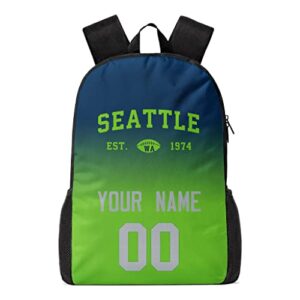 seattle custom backpack high capacity,laptop bag travel bag,add personalized name and number，gifts for football fans
