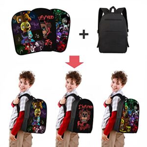 17 Inch Catoon Game Backpack with 3 Replaceable Pattern Lightweight Multifunction Backpacks Laptop Backpack