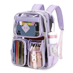 pig pig girl clear backpack stadium approved, heavy duty pvc transparent book bag for girls see through backpack for school for women for college work travel festival,purple