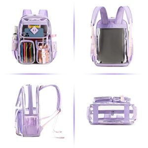 PIG PIG GIRL Clear Backpack Stadium Approved, Heavy Duty PVC Transparent Book Bag for Girls See Through Backpack for School for Women for College Work Travel Festival,Purple